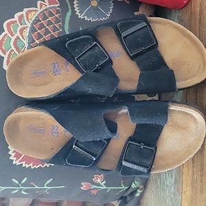 Womens black suede Birkenstock sandals